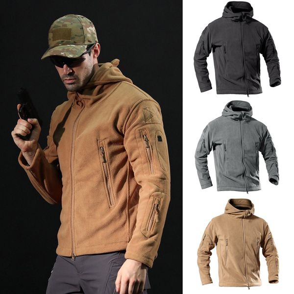 

sj-maurie men hiking fleece jacket outdoor thermal sport hiking jacket hooded coat windbreaker army tactical hunting clothes, Blue;black