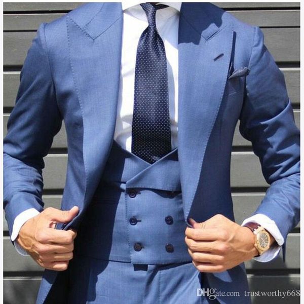 

popular one button groomsmen peak lapel groom tuxedos men suits wedding/prom man blazer ( jacket+pants+vest+tie) 215, Black;gray