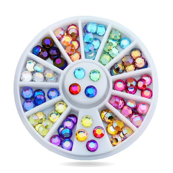 

1 box 72pcs nail art multicolor 3d glitter ab rhinestone wheel diy strass beads design nail beauty decorations, Silver;gold