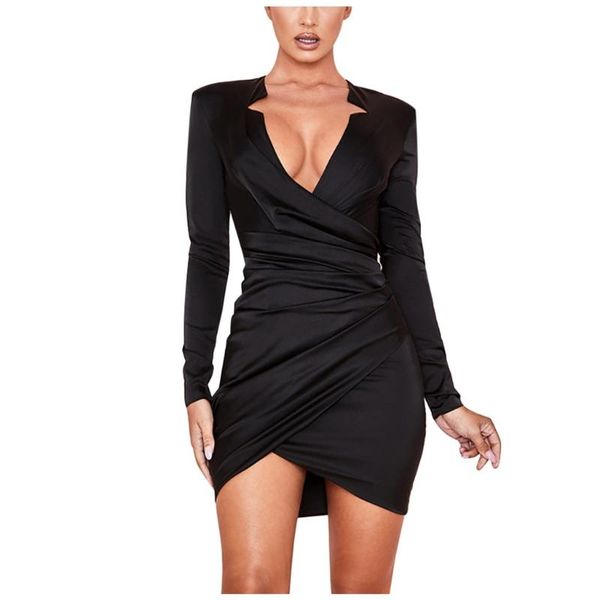 

женщины мини sexy bodycon платье v шеи сплошной черный с длинным рукавом тонкий fit повседневные женские платья партии вечера элегантные пла, Black;gray