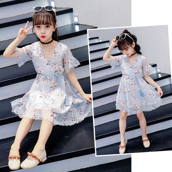 

girls summer dresses chiffon floral dress for girls baby girl clothing, Red;yellow