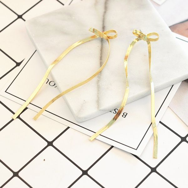 

2017 europe style exaggerate ear accessories hollow bow boucle d'oreille femme metal chain long earrings women brincos, Silver