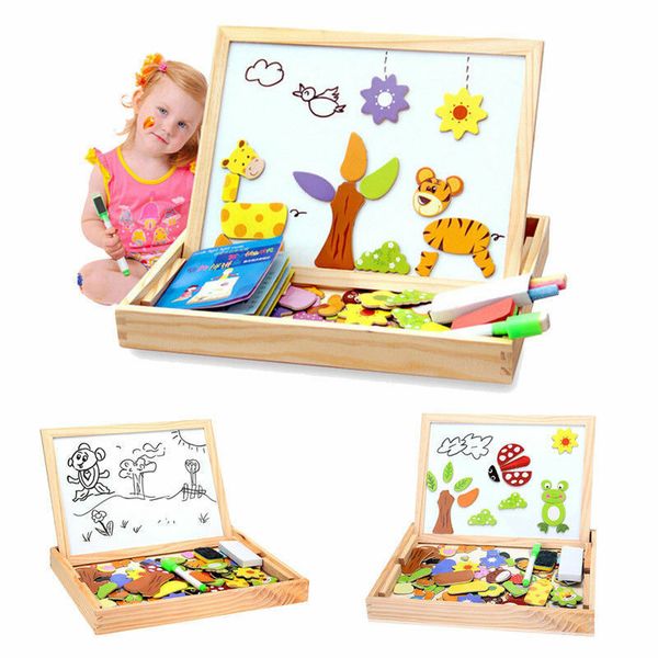 

toddler kids wooden animal magnetism easel doodle drawing board newborn jigsaw blackboard toy