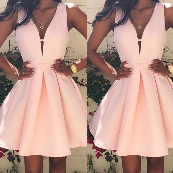 

women summer sleeveless v-neck mini dress ladies solid evening party formal dresses, Black;gray
