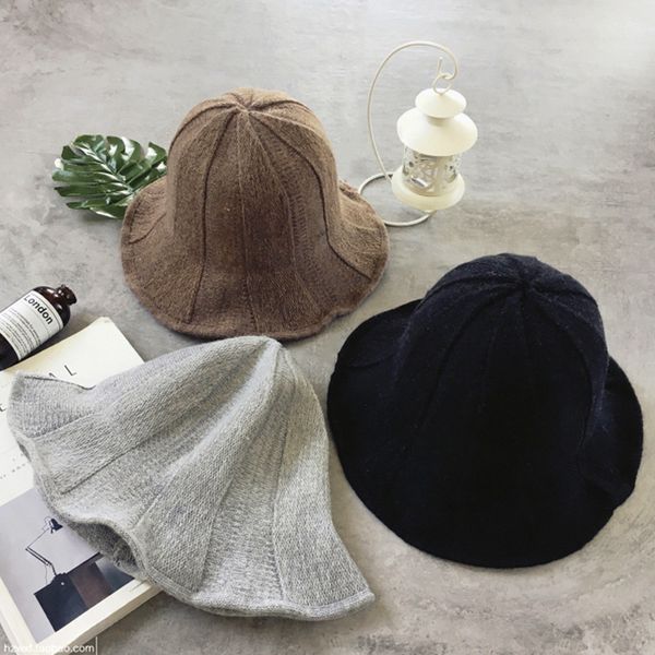 

autumn and winter new female wild fisherman hat outdoor warm sunshade hat elegant temperament female knitted basin hat, Blue;gray
