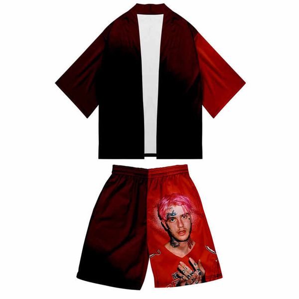 

lil peep mens suit american rapper kimono cardigan short sleeve casual tracksuits spring summer boy concert clothes, Gray
