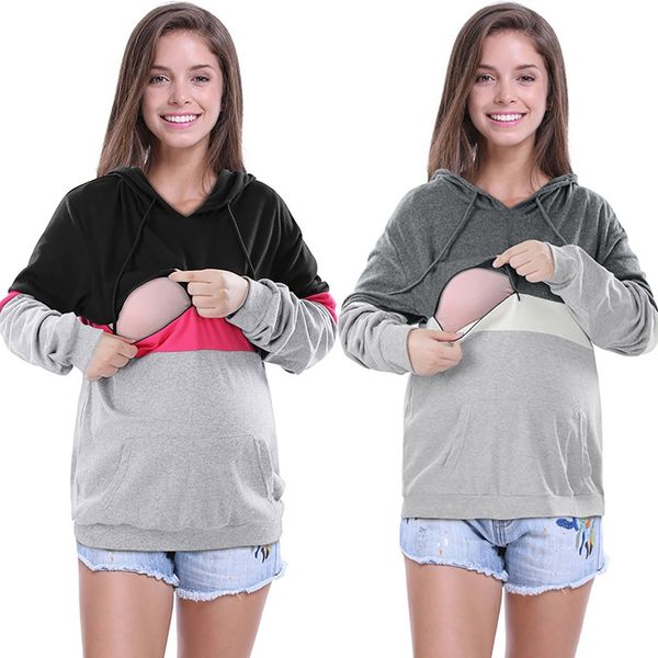 

Breastfeeding Maternity Clothes Pregnancy Long Sleeve Nursing Hooded Sweatshirt Tops Pregnant Casual Splicing Women Pullover New
