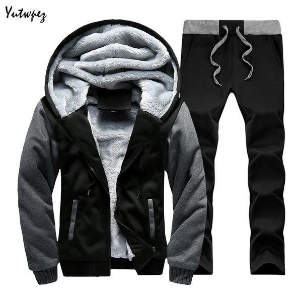 

россия размер зимние спортивные костюмы мужчины комплект сгущает флисовые толстовки + брюки костюм теплые повседневные мужские пальто толсто, Gray