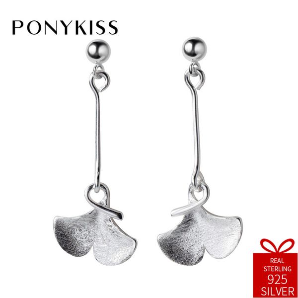 

ponykiss trendy s925 sterling silver simple ginkgo short dangle drop earrings for women party everyday sweet jewelry chic gift, Golden;silver