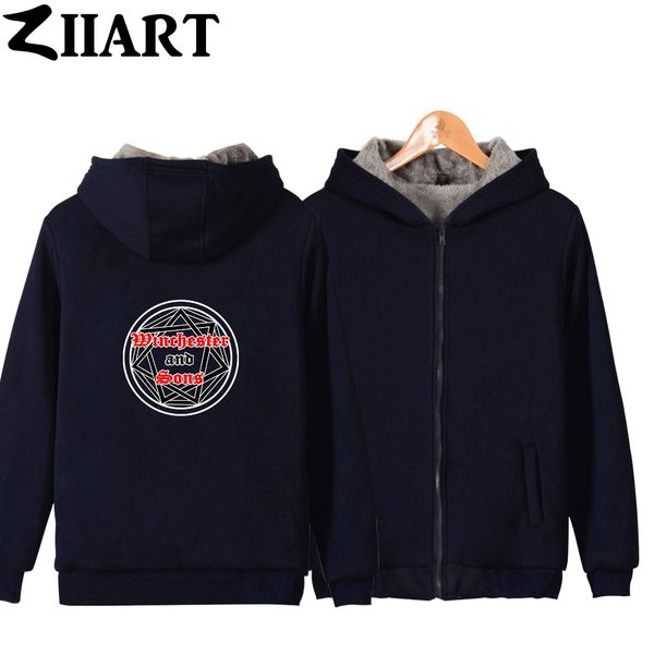 

heptagram trap symbol supernatural winchester and sons girls woman full zip autumn winter plus velvet parkas ziiart, Black