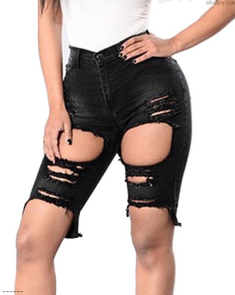

denim destroyed bermuda hole strechy jeans pant summer vintage womens casual distressed shorts jeans female, Blue