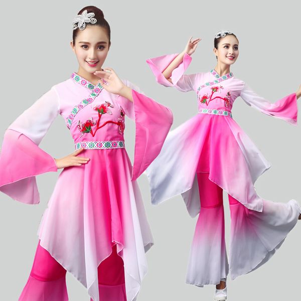 

woman hanfu classical dance yangko dance costume female umbrella fan costume national performance costumes, Black;red