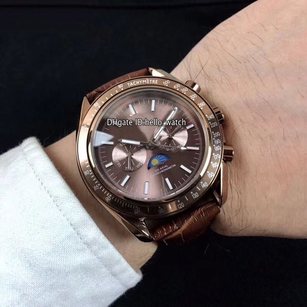 

new dark side of the moon pvd brown steel case 304.23.44.52.13.001 brown dial moon phase automatic mens watch leather strap gents watchces, Slivery;brown