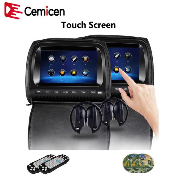 

cemicen 2pcs 9-дюймовый сенсорный экран автомобиля подголовник монитор dvd видео плеер zipper крышка tft lcd поддержка ик-fm usb sd спикер и