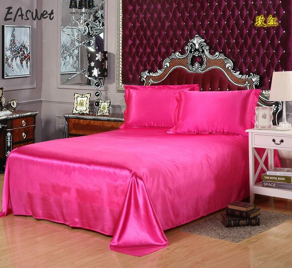

2017 luxury silk bedsheet bed sheet cover bed sheets solid flat color double satin bedding full queen king no covers