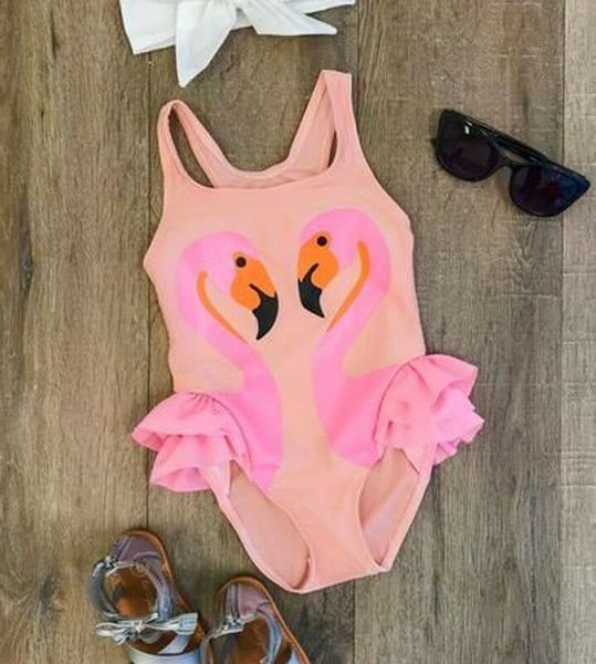 

toddler baby girl flamingo swimwear bathing suit bikini outfits swimsuit sets one piece, White