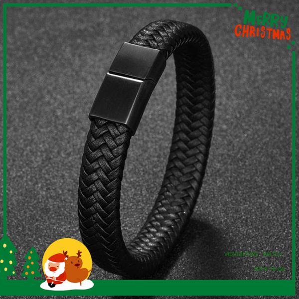 

selling punk style black braided leather bracelet cool magnetic buckle fashion bracelet accessories