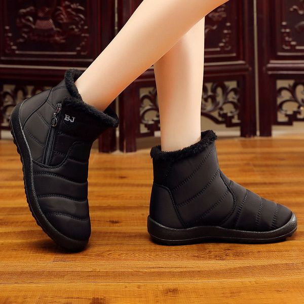 

winter women boots 2019 warm plush snow boots women shoes tube thick waterproof side zipper shoes women ankle boots plus size t200106, Black