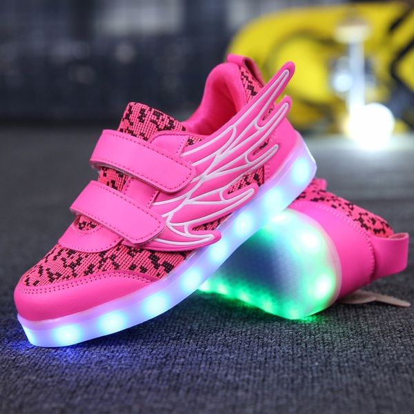 

25-37 size usb charging basket led children shoes with light up kids casual boys&girls luminous sneakers glowing shoe pink gold y18110304, Black;red