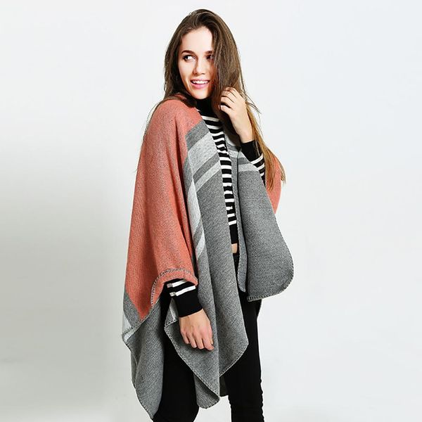 

fashion women splicing color stripe long warm shawl autumn winter thick scarf