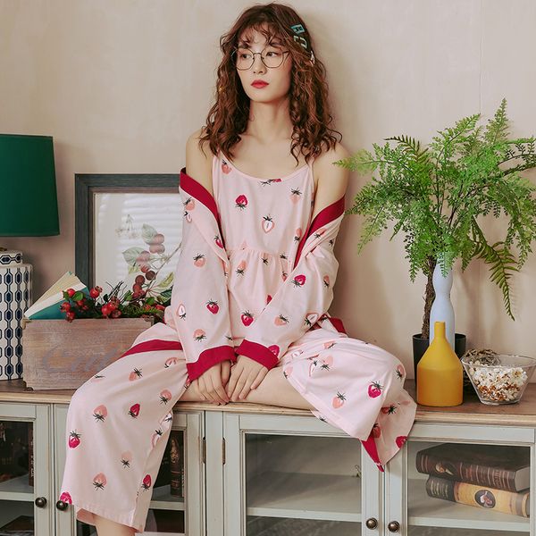 

women lingerie bride kimono robe pure cotton night dressing gown bridesmaid robes peignoir mariage robe + sling + pants 3pc, Black;red