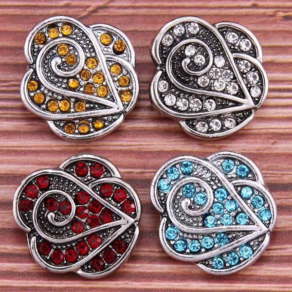 

10pcs/lot new 18mm snap jewelry mixed crystal flower metal rhinestone snap buttons fit bracelet bangles necklaces, Golden;silver