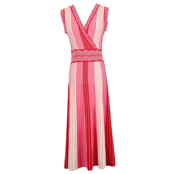 

brand fashion women's high-end luxury summer elegant v-neck cross-striped sleeveless pleated knitted maxi dress, Black;gray