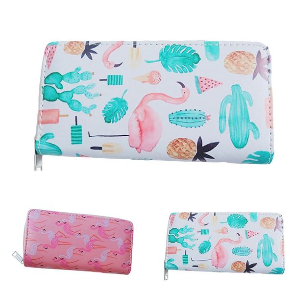 

money wallet for women flamingo floral print zip wallet long purse large capacity clutches bag ladies card holder wallets, Red;black