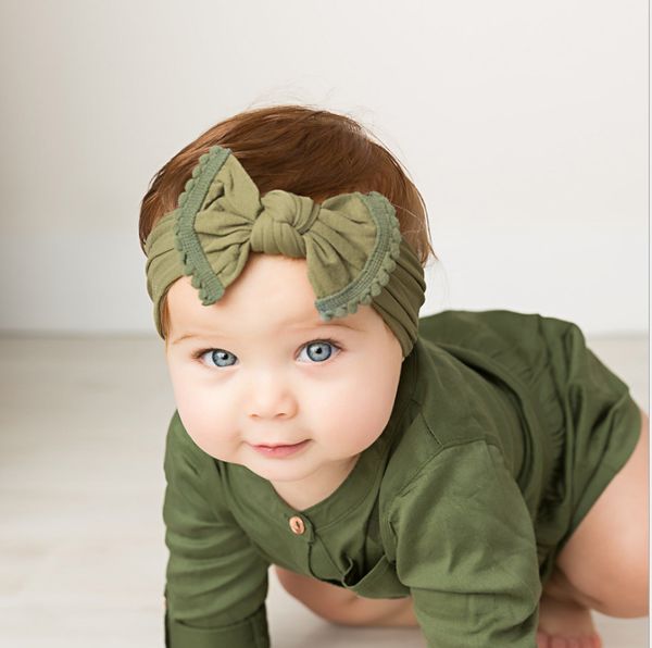 

newborn girls baby small fabric bow nylon headband solid headwear, Slivery;white