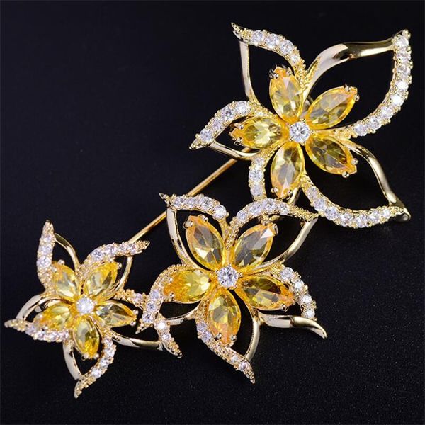 

luxury zircon gold silver rhinestone big flower brooch pin beautiful crystal flowers brooches for women wedding dress jewelry, Gray