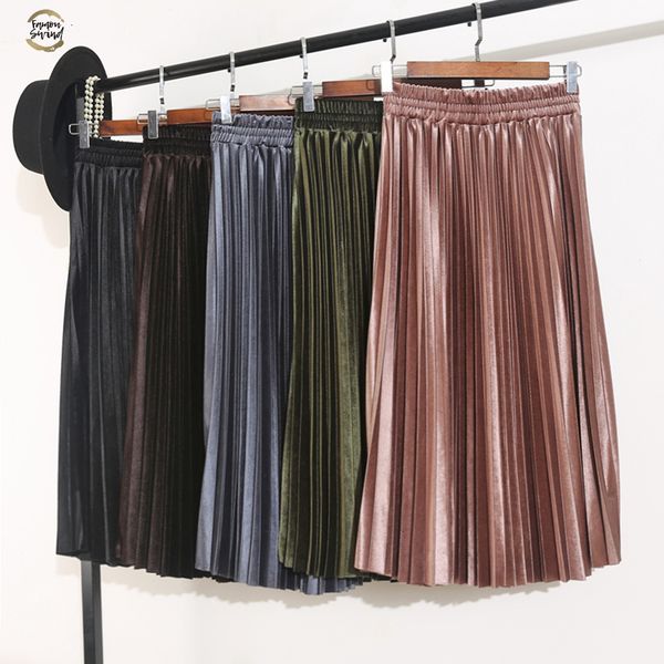 

womens skirts autumn and winter high waisted skinny female velvet skirt pleated skirts pleated long skirt s9820, Black