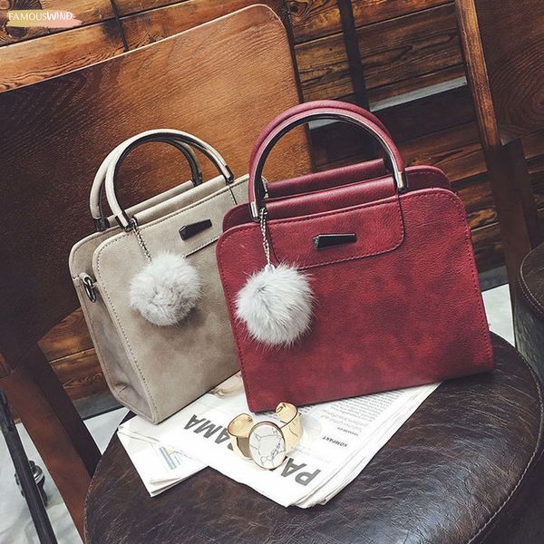 

new handbag women casual tote bag female large shoulder messenger bags leather handbag with fur ball