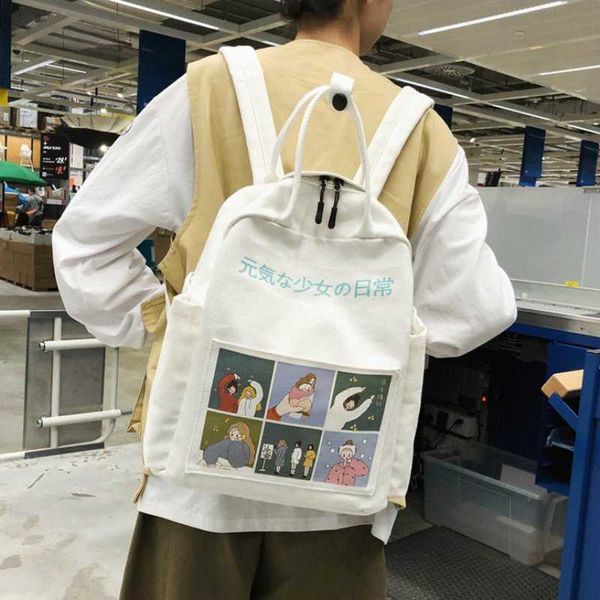 

backpack women 2020 summer cartoon fashion female students school bags canvas shoulder bags for teenage girls travel backpacks