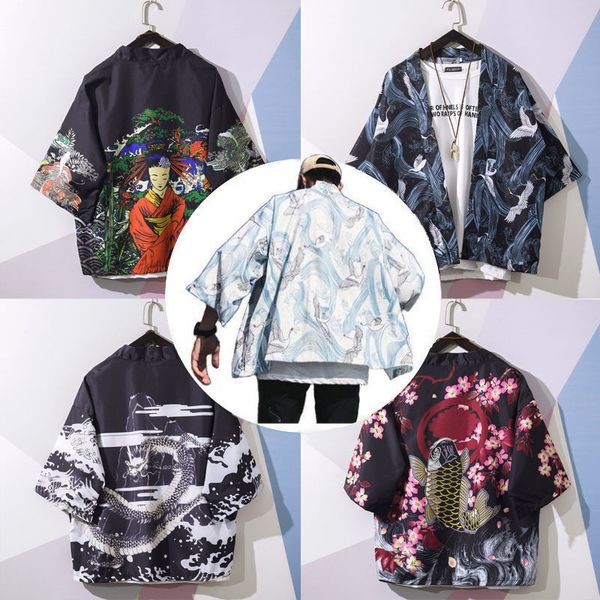 

ins exceed fire real lazy wind kimono seven part sleeve easy cardigan shirt male surplices loose coat student, White;black