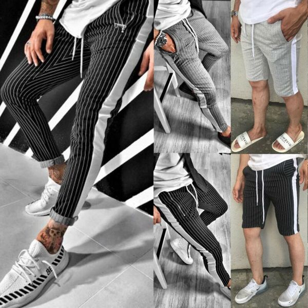 

2020 summer korean style men gym casual pants striped tracksuit bottoms skinny joggers homme sweatpants casual pants, Black
