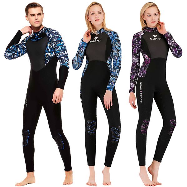 

sbart 3mm full body female male wetsuit neoprene nylon scuba dive print one-piece sun protection thicken diving suit for snorkel