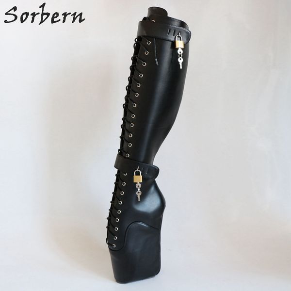 

maballet wedges boots high heels dominatrix heelless knee wedge boots ladies lockable ballet, Black