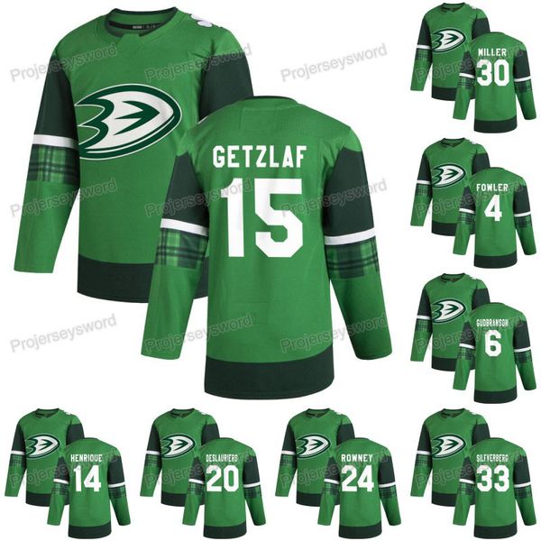 

anaheim ducks ryan getzlaf 2020 st. patrick's day jersey cam fowler adam henrique nicolas deslauriers carter rowney jakob silfverberg, Black;red