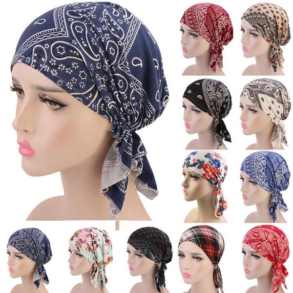 

wholesale-women ruffle ethnic style hat beanie scarf turban head wrap cap print hat baotou chemo turban bandanas helisopus