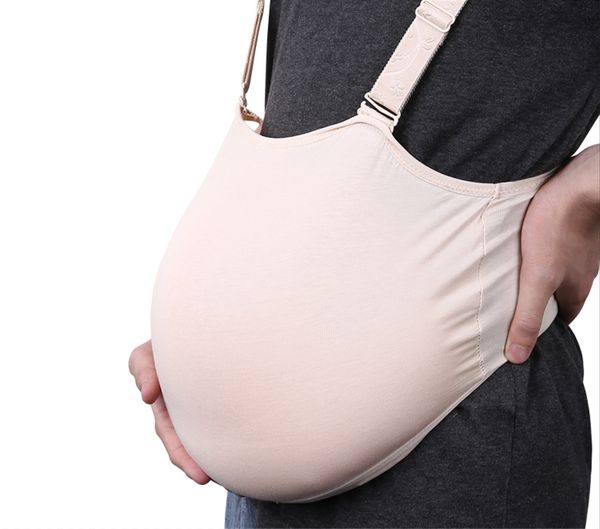 

silicone belly with cloth bag straps artificial pregnant baby tummy 5 size fajas modeladoras hombre men bodysuit, Black;brown