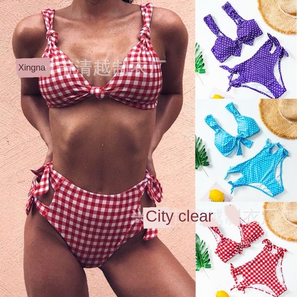 

2020 women's plaid polka dot split high waist 2020 women's plaid polka dot bikini split high waist bikini swimsuit swimsuit swimsu, White;black