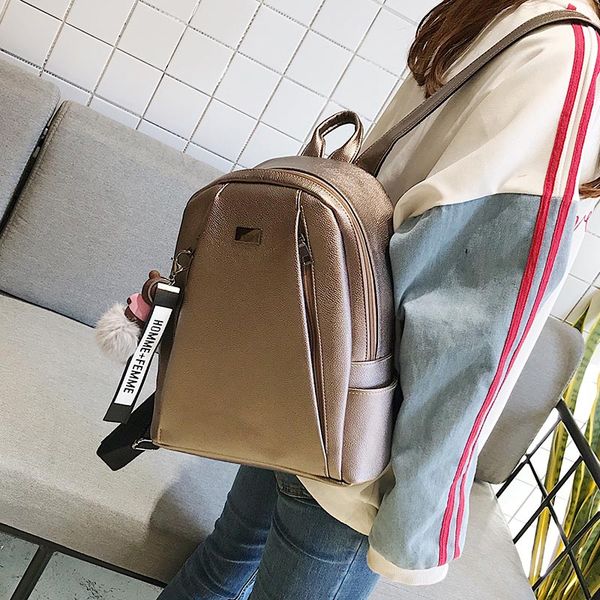 

fashion gold leather backpack girl black vintage large bag for female teenage girls school solid backpacks xa56h