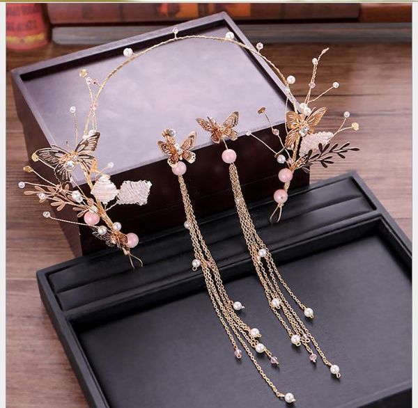 

hair bands, tassels, earrings, suits, bride's hairband, wedding headdress, toast dress, Slivery;golden