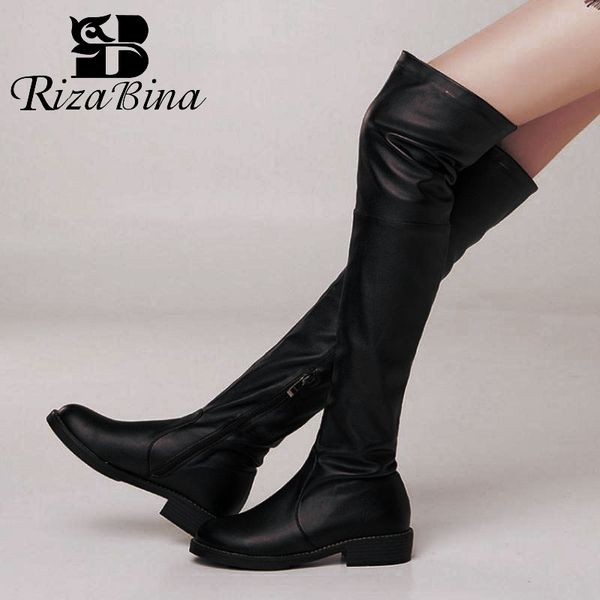 

rizabina women over knee boots fur winter woman shoes fashion warm round toe flats boots daily winter women shoes size 34-43, Black