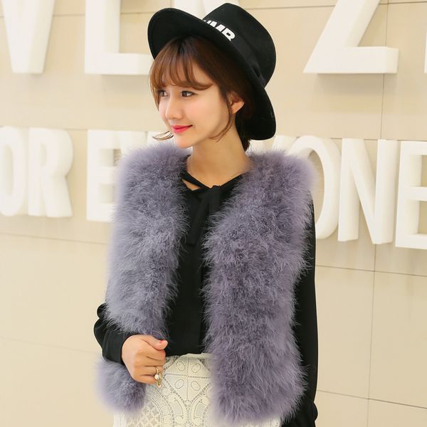 

new 2016 fur waistcoat encryption stitching short paragraph vest female ostrich feathers turkey feather vest genuine fur, Black;white