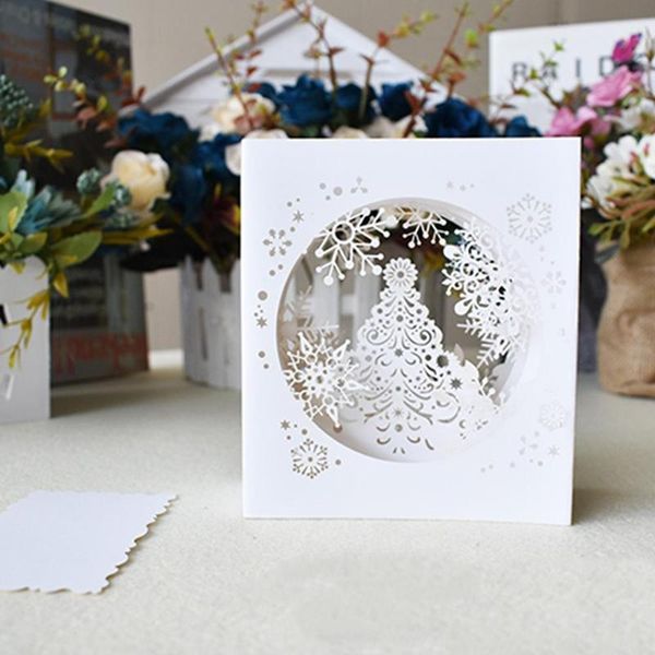 

white 3d up christmas snow cards exquisite hollow greetings card festival blessing cards decoration holiday gifts