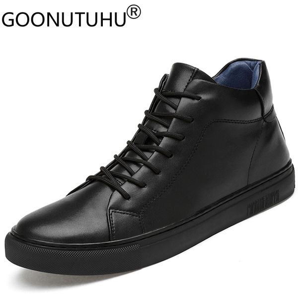 

2019 autumn winter fashion men's shoes casual genuine leather male flats sneakers black high shoe man platform shoes for men