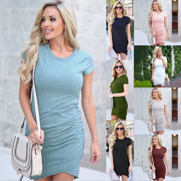 

8 colors 2019 slim short sleeve irregular women's dress, Black;gray