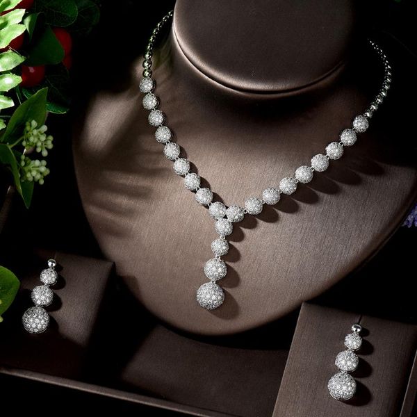 

earrings & necklace hibride african 2pcs bridal zirconia jewelry sets for women party earring set round shape wedding bijoux n-1270, Silver