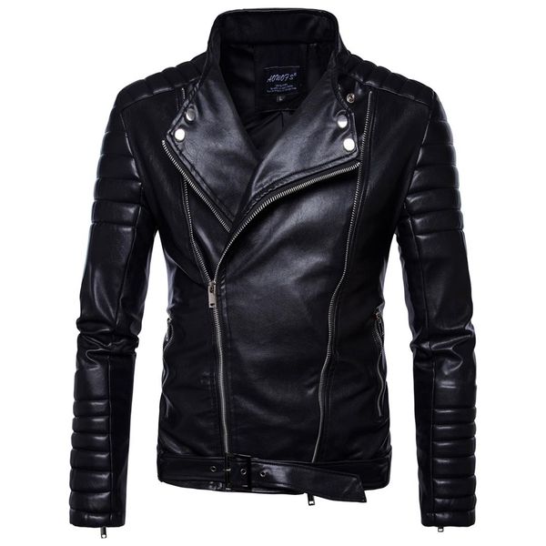 

2018 [code] european foreign trade men's wear locomotive leather coat fashion carrie motorcycle leather jacket coat m-5xl b012, Black